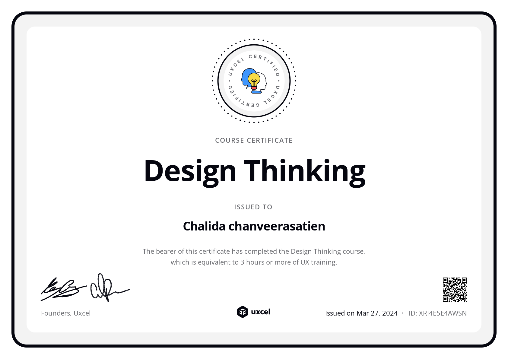 Chalida chanveerasatien's certificate